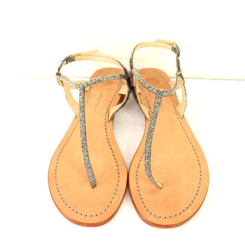 EC Maliparmi Cuts & Beads Leather Tong Sandals size 39